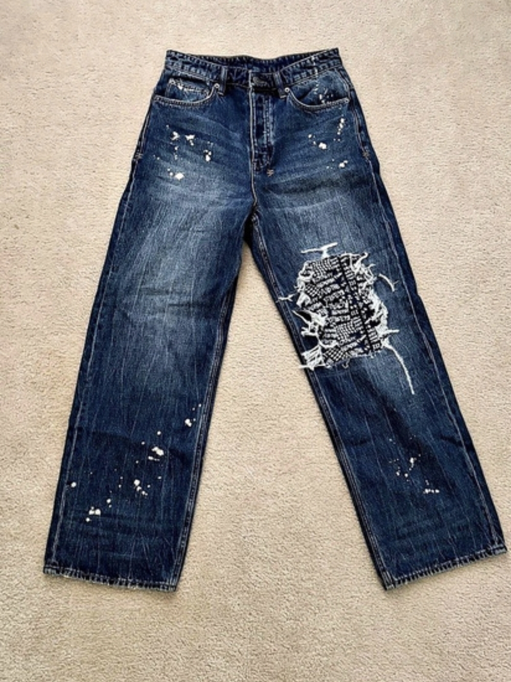 Ksubi Distressed Blue Straight Leg Jeans